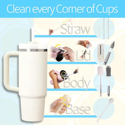 8Pcs Water Bottle Cleaner Brush Compatible with Stanley, Multipurpose Brush Cleaner Kit with Nylon Straw Brush 4 in 1 Bottle Gap Cleaner and Silicone Cup Cleaners