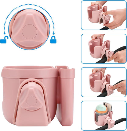 Accmor Stroller Cup Holder with Phone Holder, Bike Cup Holder, Universal Cup Holder for Uppababy Nuna Doona Strollers, 2-in-1 Cup Holder for Walker, Wheelchair, Scooter - Colors A