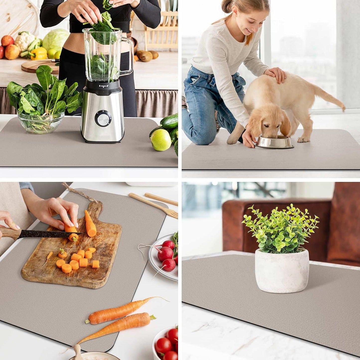 WISELIFE Dish Drying Mat Super Absorbent Drying Mat Large Dish Drying Mats for Kitchen Counter Easy Clean Dish Mat Kitchen Drying Mat15"x 18" Stylish Grey