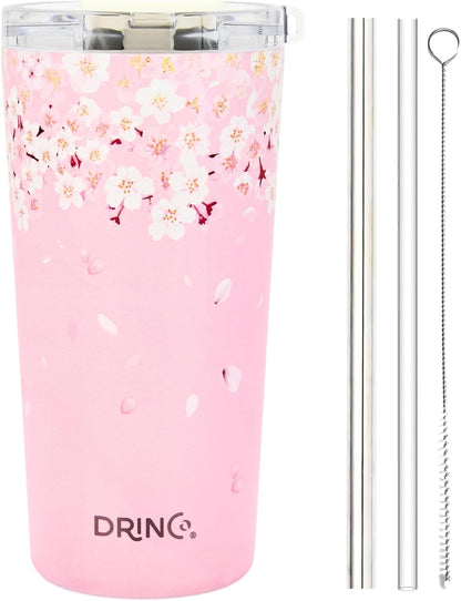 Drinco - 20 oz Stainless Steel Tumbler | Double Walled Vacuum Insulated Mug With Lid, 2 Straws, For Hot & Cold Drinks (20oz Dragonfly)