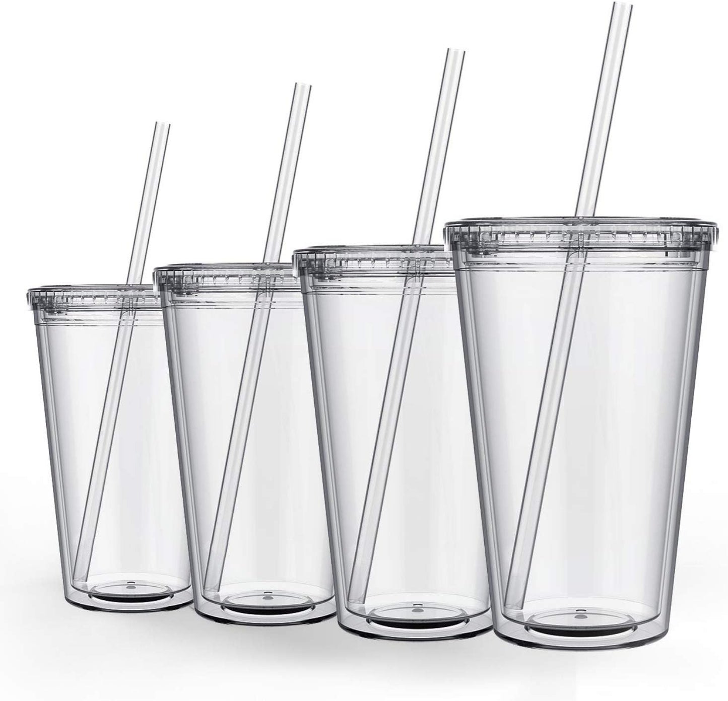 Maars Classic Clear Tumbler with Lid and Straw | 16oz Premium Acrylic, Insulated Double Wall Plastic Reusable Cups, BPA-Free To Go Cups for Ice Coffee, Fruit Teas & Water