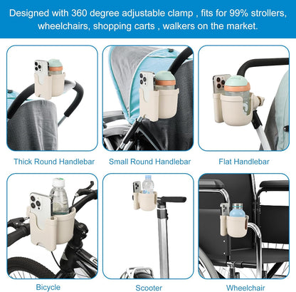 Accmor Stroller Cup Holder with Phone Holder, Bike Cup Holder, Universal Cup Holder for Uppababy Nuna Doona Strollers, 2-in-1 Cup Holder for Walker, Wheelchair, Scooter - Colors B