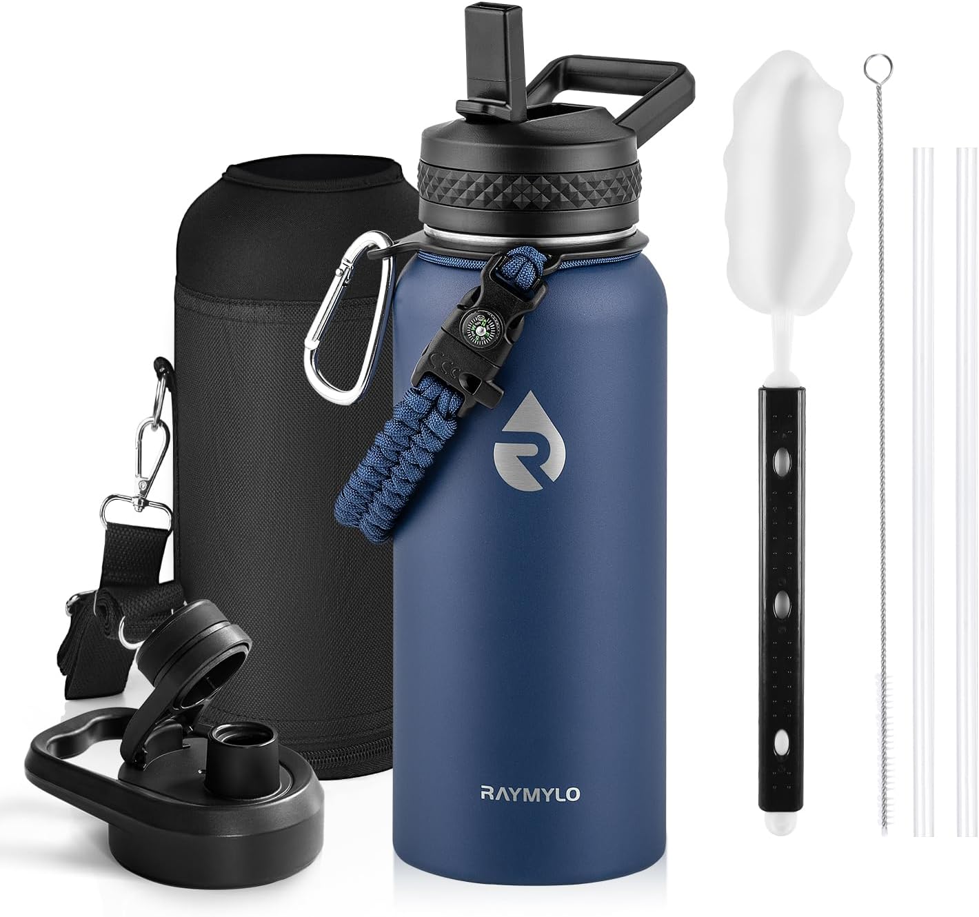 RAYMYLO One Gallon Water Bottle Insulated, Triple Walled Vacuum Stainless Steel (Cold for 48 Hrs), Leak Proof & Non-BPA, Large Water Flask Jug with Paracord Handle & Straw Spout Lids
