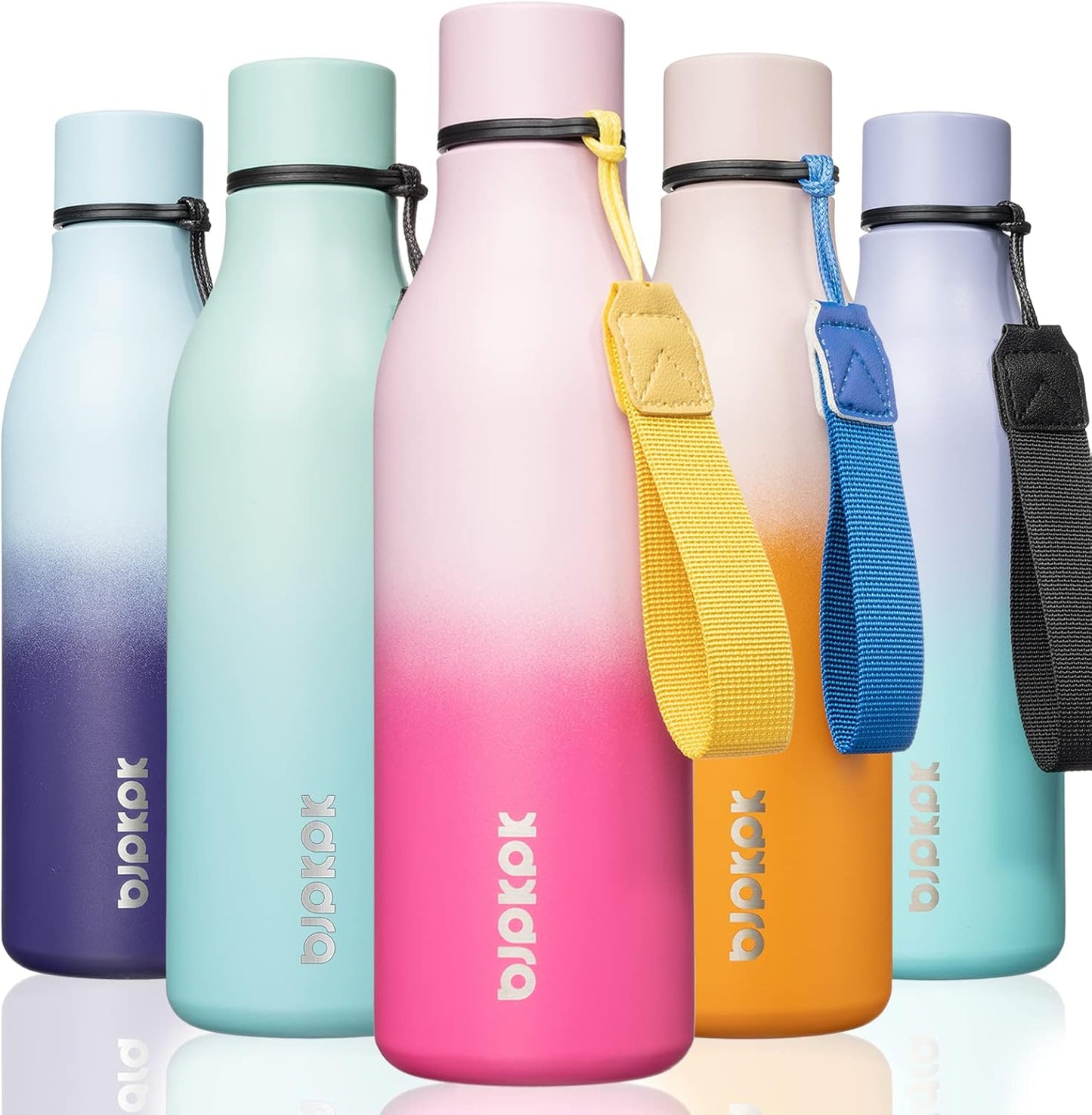 BJPKPK Insulated Water Bottles, 18 oz Stainless Steel Metal Water Bottle with Strap, BPA Free Leak Proof Jugs, Mugs, Flasks, Reusable Thermal Flasks for Sports & Travel, Black - Colors B