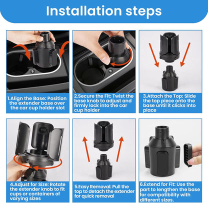 Cup Holder Expander for Car with Adjustable Holder & Base, Compatible with 10 to 64 oz Yeti Ramblers, Stanley, Hydro Flask, Nalgene, Hold 2.9" to 5.5" Large Bottles Mugs Food Drink, Car Cup Holder