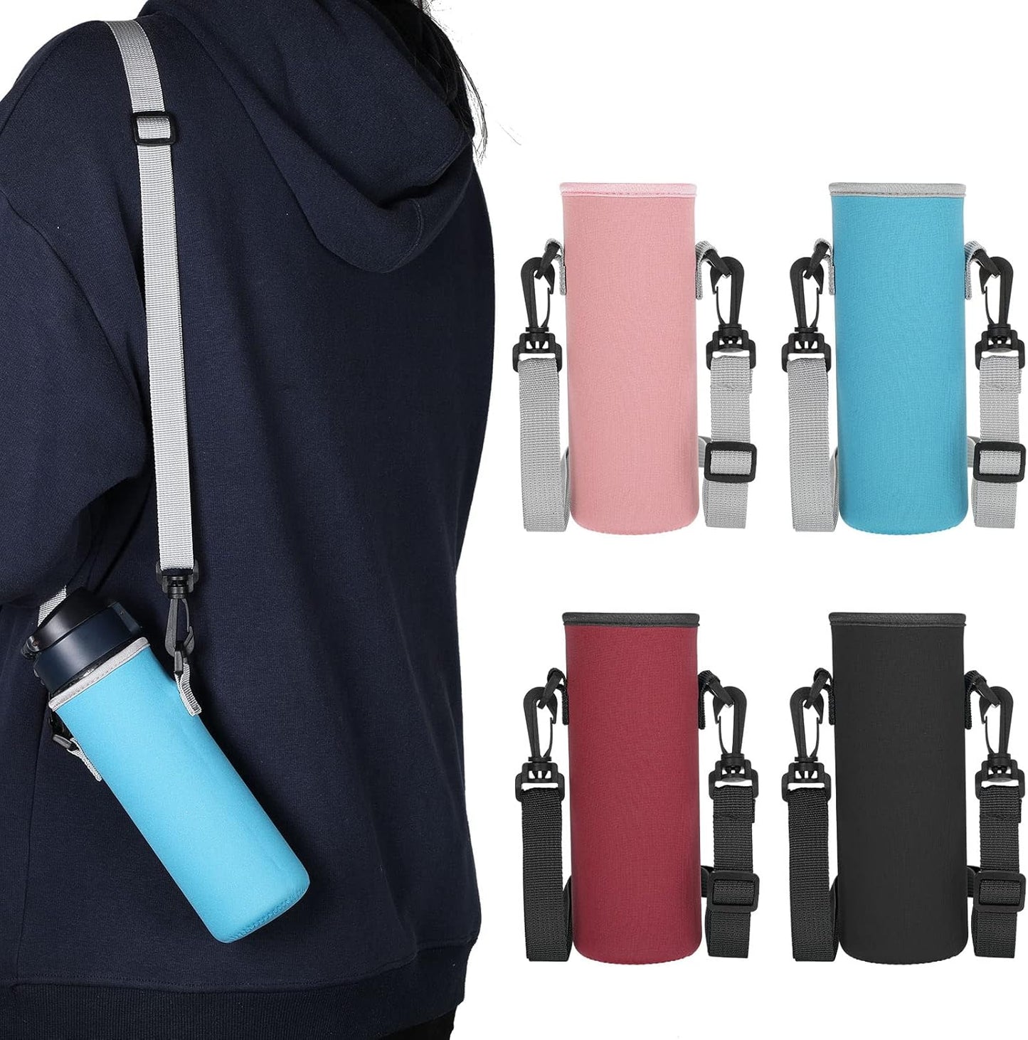Zhehao 16 Pcs Neoprene Water Bottle Sleeve with Shoulder Strap Water Bottle Holder 32 oz Water Bottle Carrier Insulated Water Bottle Pouch Adjustable Water Bottle Sling Bag for Boys Girls