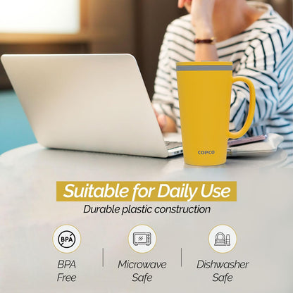 Copco Cone Desk Mug, 16 oz - Double Wall Insulated Coffee Mug with Twist-Off Lid, Handle & Slide Tab - Travel-Friendly Cup for Hot or Cold Drinks, BPA-Free, Microwave & Dishwasher Safe (Brown)