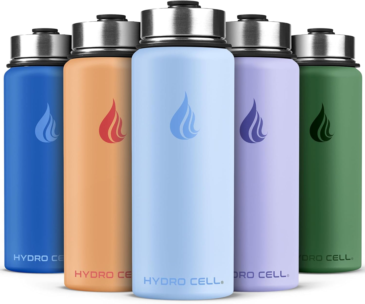 HYDRO CELL Stainless Steel Insulated Water Bottle with Straw - For Cold & Hot Drinks - Metal Vacuum Flask with Screw Cap and Modern Leakproof Sport Thermos for Adults (Neon 18oz)