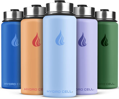 HYDRO CELL Stainless Steel Insulated Water Bottle with Straw - For Cold & Hot Drinks - Metal Vacuum Flask with Screw Cap and Modern Leakproof Sport Thermos for Adults (Neon 18oz)