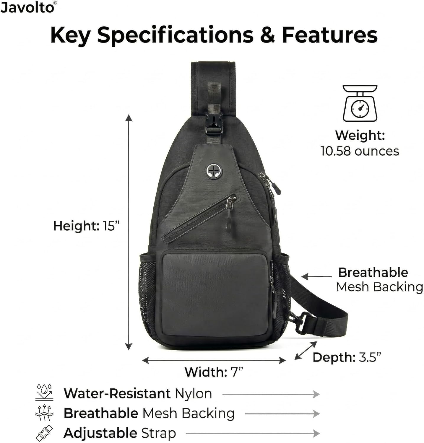 Javolto Sling Bag for Men Crossbody Backpack, Small Sling Backpack Mens Shoulder Bag, Casual Daypack Hiking Bag for Travel