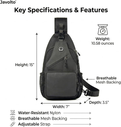 Javolto Sling Bag for Men Crossbody Backpack, Small Sling Backpack Mens Shoulder Bag, Casual Daypack Hiking Bag for Travel