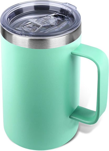 22oz Insulated Coffee Mug with Handle & Leak-Proof Lid - Double Wall Stainless Steel Travel Tumbler for Commute/Office/Home, Orange, 1 Pack