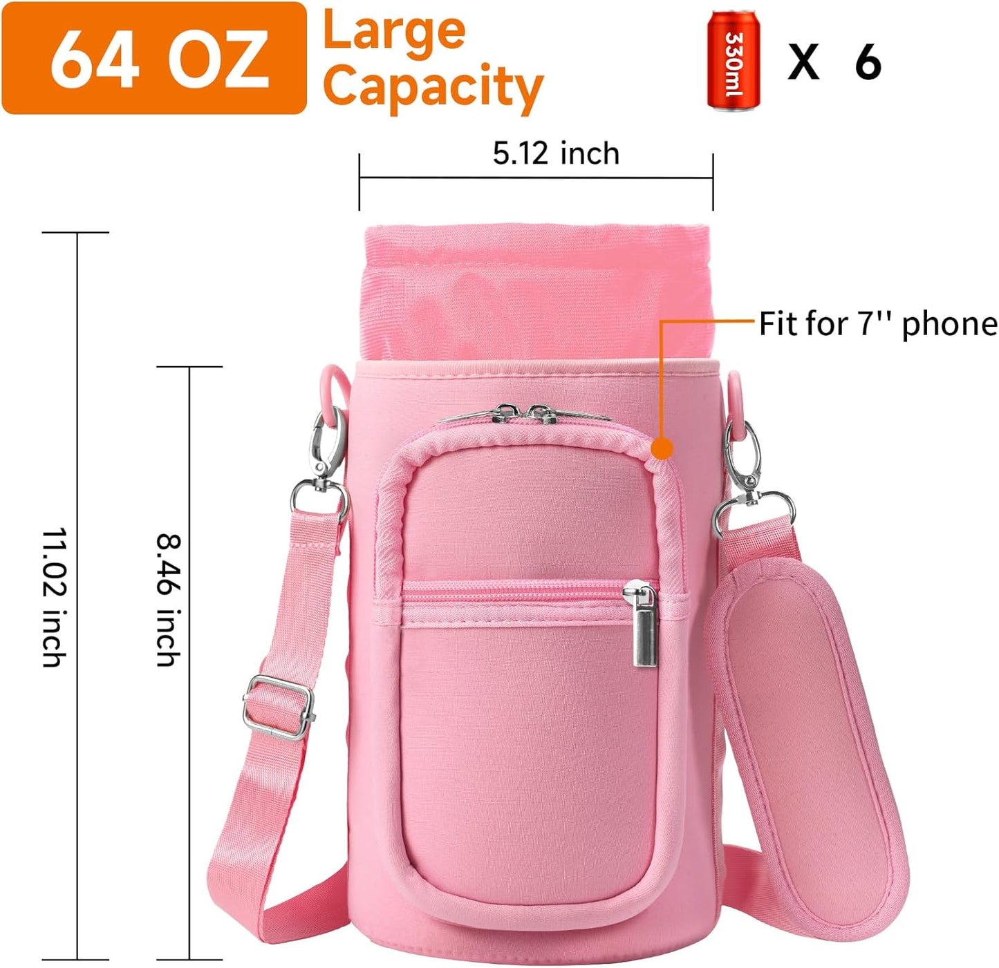 AceTreker 32/40/64/128 oz Neoprene Insulated Water Bottle Carrier Bag, Sling Bag Sleeve Pouch Holder with Strap & Paracord Handle and 2 Pocket for Travelling, Hiking, Camping