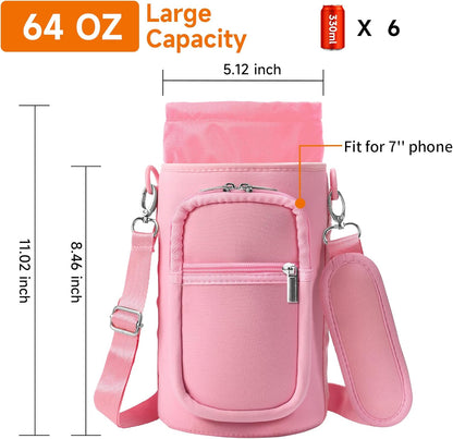AceTreker 32/40/64/128 oz Neoprene Insulated Water Bottle Carrier Bag, Sling Bag Sleeve Pouch Holder with Strap & Paracord Handle and 2 Pocket for Travelling, Hiking, Camping