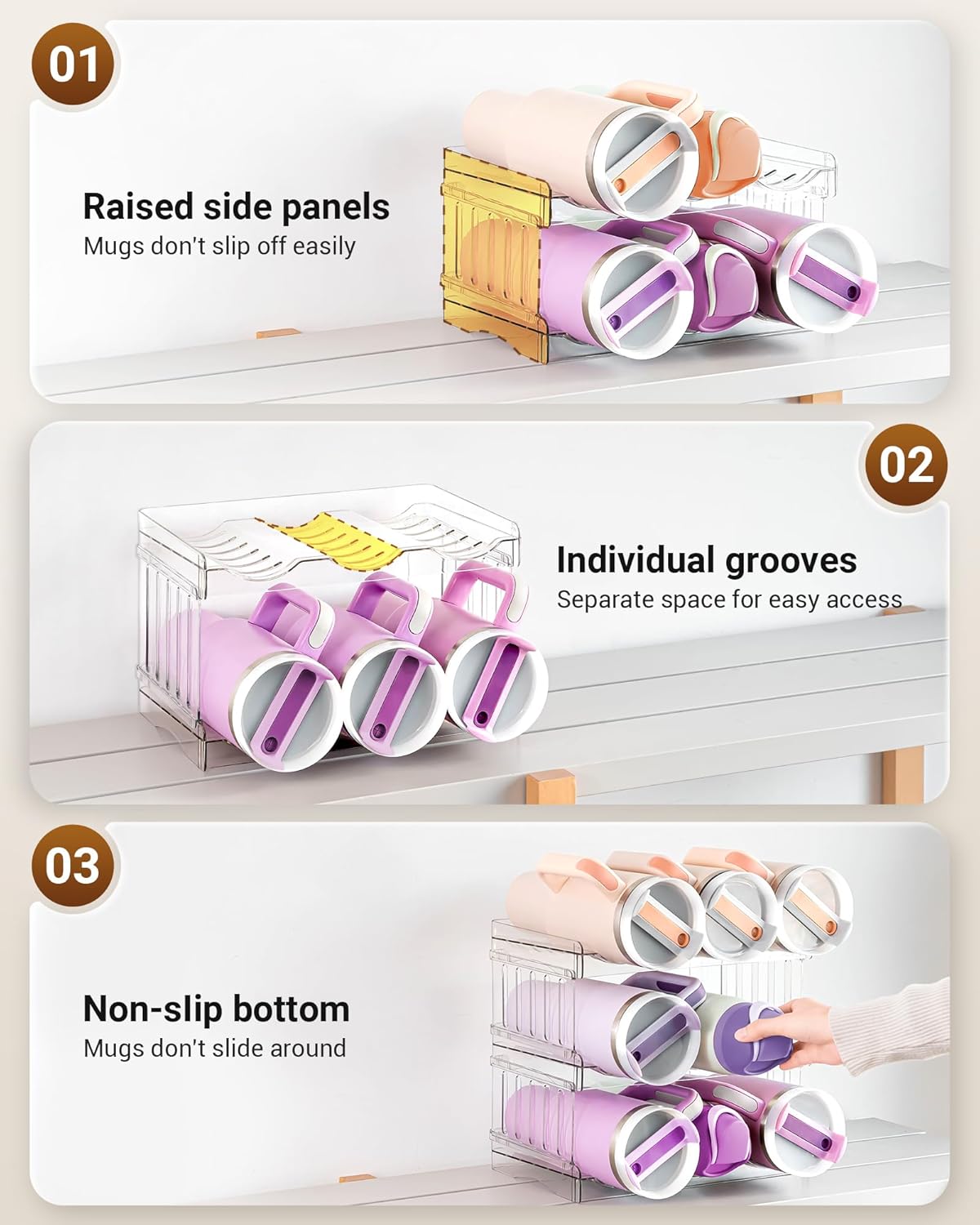 Gracenal Large Tumbler Organizer for Stanley Cup 40 oz, Patented Kitchen Pantry Organizers and Storage for Stanley Cup Accessories, Stackable Water Bottle Organizer Holder Gifts 4Pack Large-12-bottle