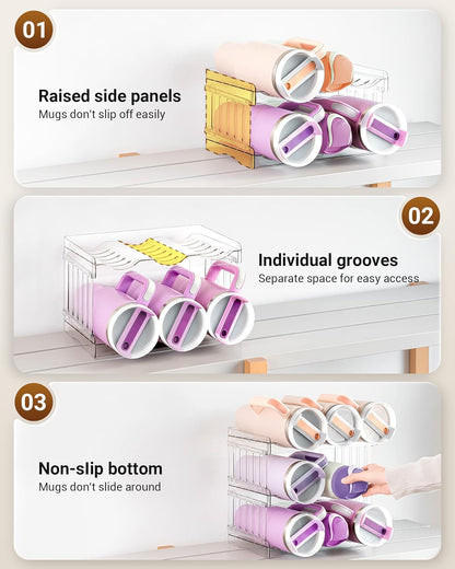 Gracenal Large Tumbler Organizer for Stanley Cup 40 oz, Patented Kitchen Pantry Organizers and Storage for Stanley Cup Accessories, Stackable Water Bottle Organizer Holder Gifts 4Pack Large-12-bottle
