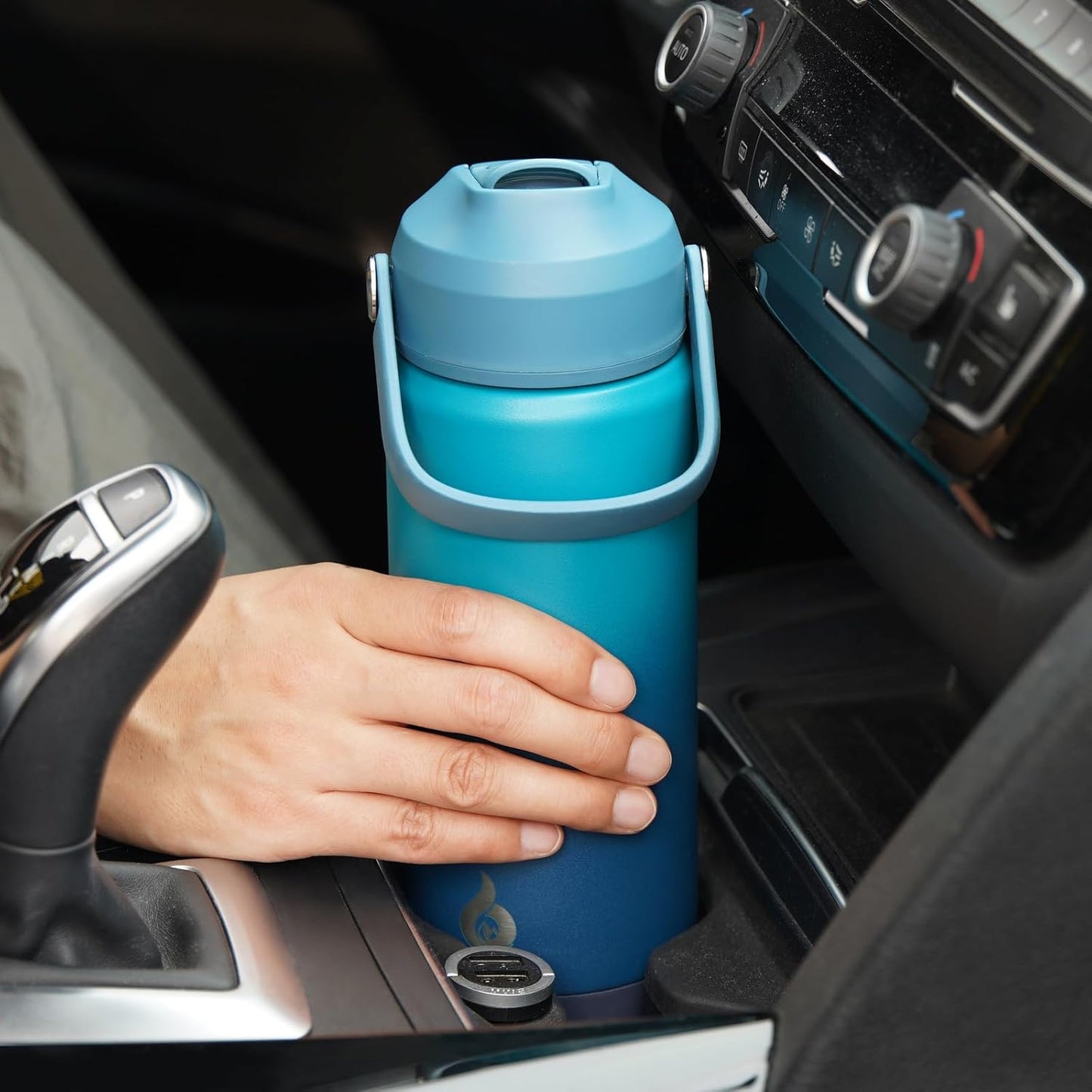 BJPKPK Insulated Water Bottle with Straw Lid, 18oz Thermo Water Bottles with Soft Nozzle, Flex Handle & Non-slip Boot, BPA Free Leak Proof Stainless Steel Metal Thermo, Tumblers, Cups,Sea Salt