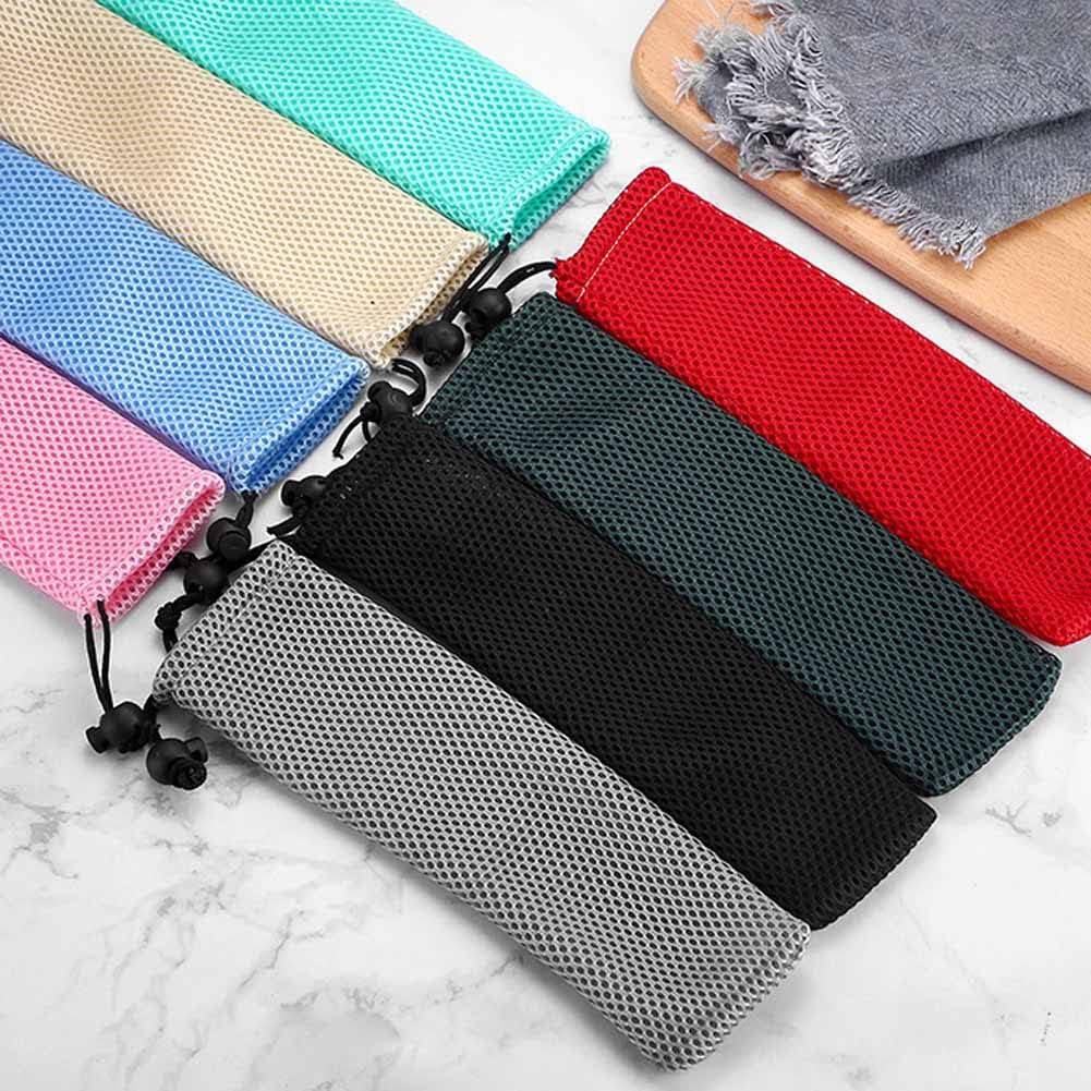 8 Pcs Portable Cutlery Bag Straw Carrying Case Cutlery Drawstring Net Bag Tableware Storage Pouch Travel Bag for Straws, Knife, Fork, Spoon, Chopsticks, Cleaning Brush