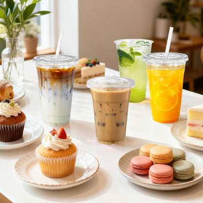 25 Pack 16 oz Clear Plastic Cups with Lids and Straws, Leak-Proof Disposable Iced Coffee Cups, BPA-Free PET Cold Drink Tumblers for Smoothie, Tea and Juice, Crystal Clear To Go Cups