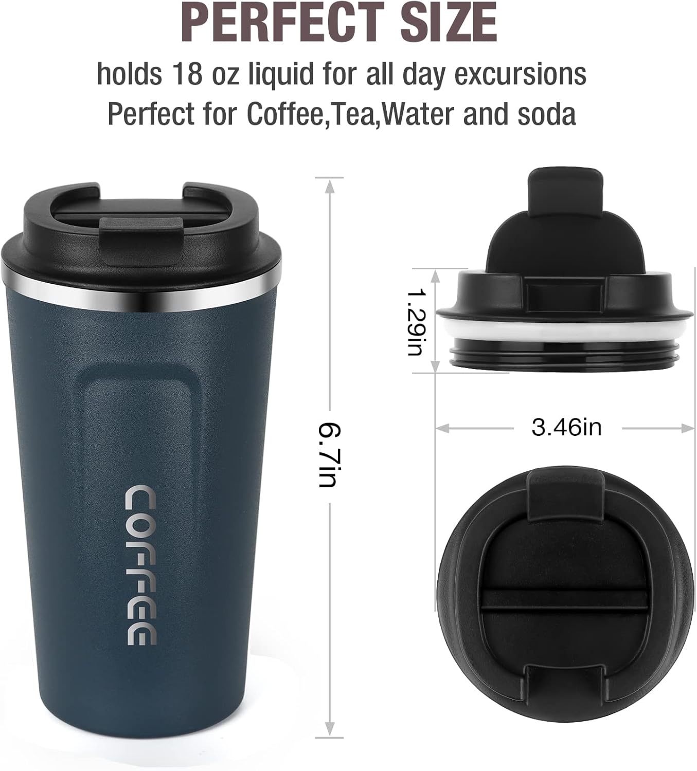 17oz (510ml) Vacuum Insulated Coffee Travel Mug, Leak proof Double Wall Stainless Steel Reusable Cup with Lid, Thermal Tumbler for Hot and Cold Drinks, Matte Texture White