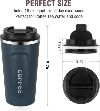 17oz (510ml) Vacuum Insulated Coffee Travel Mug, Leak proof Double Wall Stainless Steel Reusable Cup with Lid, Thermal Tumbler for Hot and Cold Drinks, Matte Texture White