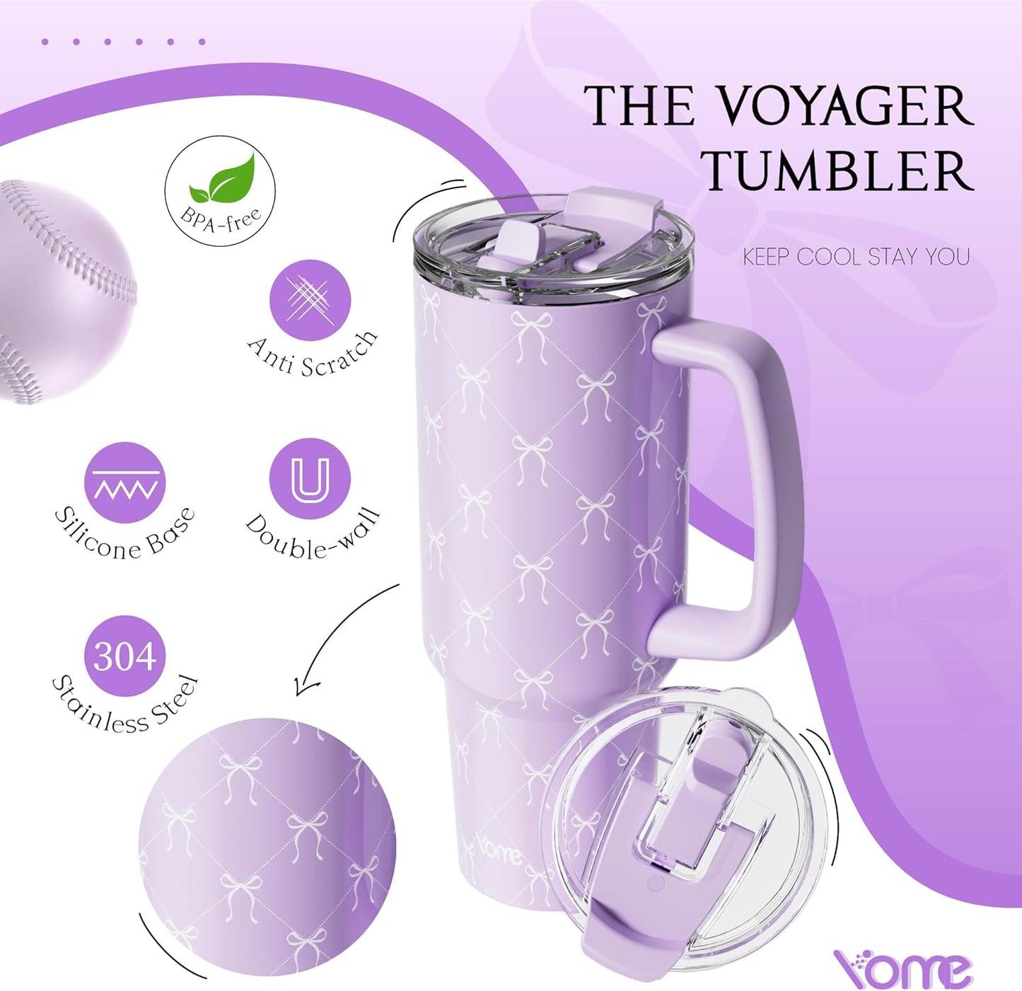 YOME 40oz Nurse Tumbler with Handle and Flip Straw | Stainless Steel Insulated Water Bottle | Keeps Drinks Cold | Dishwasher Safe | Cupholder Friendly | Gift Gym Travel Yoga