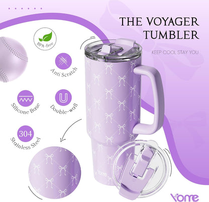 YOME 40oz Nurse Tumbler with Handle and Flip Straw | Stainless Steel Insulated Water Bottle | Keeps Drinks Cold | Dishwasher Safe | Cupholder Friendly | Gift Gym Travel Yoga