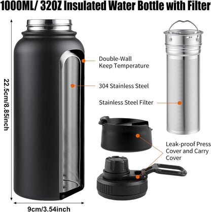 Sivaphe Tea Infuser Bottle With Removable Loose Leaf Tea Strainer Cup 18/8 Stainless Steel Portable Insulated Travel Tea Tumbler Black