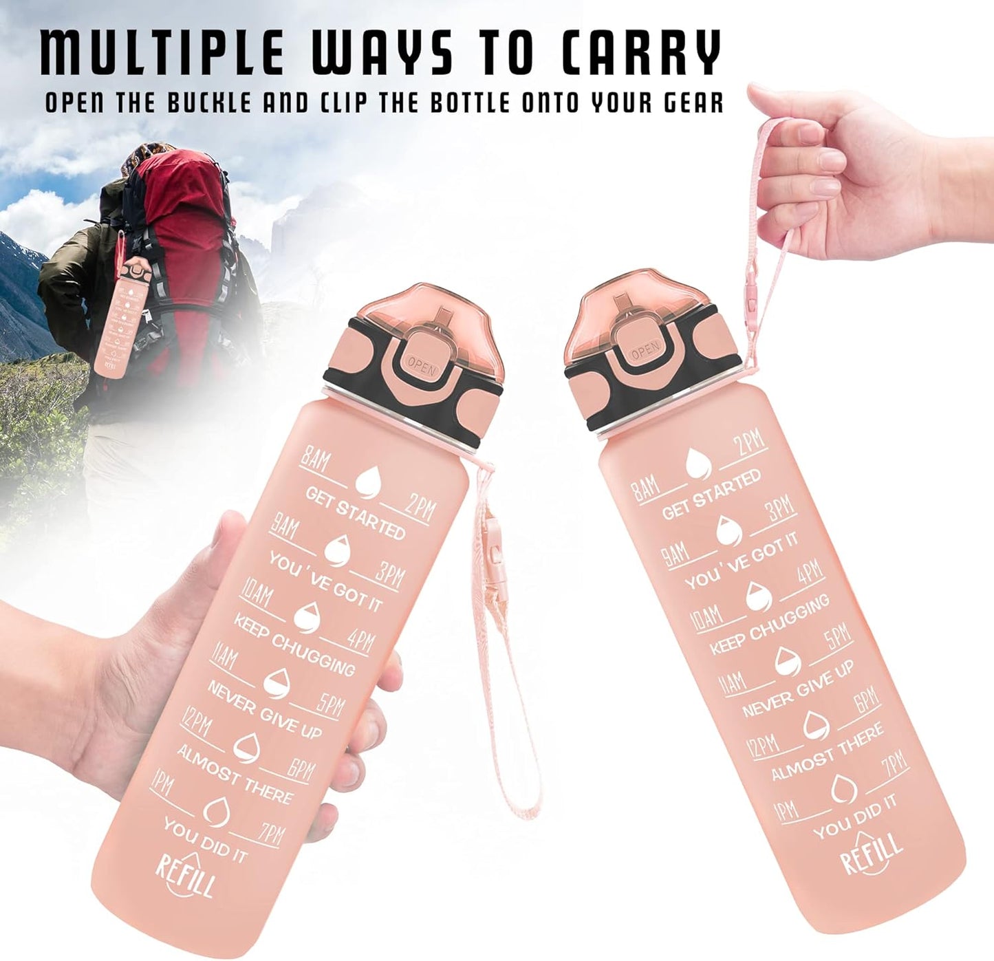 Enerbone 32 oz Drinking Water Bottle with Times to Drink and Straw, Motivational with Carrying Strap, Leakproof BPA & Toxic Free, Ensure You Drink Enough Water for Fitness Gym Outdoor
