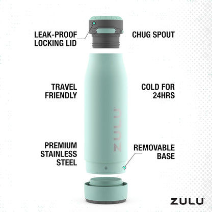 ZULU Ace Vacuum Insulated Stainless Steel Water Bottle with Chug Spout, Leak-Proof Locking Lid and Removable Base for School, Backpack, Sports, Gym, Travel