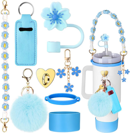 Mity rain Cup Accessories for Stanley Cup 30oz 40oz Tumbler with Handle, Including Water Bottle Handle Strap, Chapstick Holder, Boot, Keychain Charms, Straw Topper Cover Cap for Stanley (Purple)