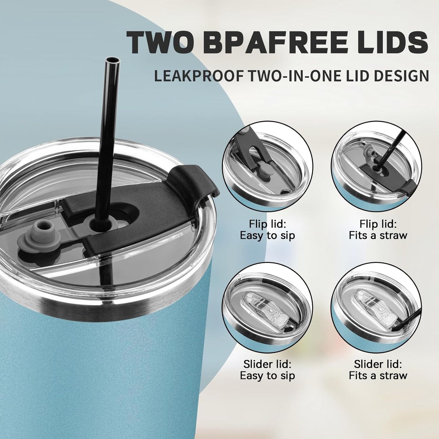 20 oz Tumbler with Lids and Straws, Stainless Steel Insulated Coffee Tumbler, Double Wall Vacuum Insulated Travel Mug Cup, Leakproof Thermal Coffee Cup for Hot and Cold Drinks (azure blue)