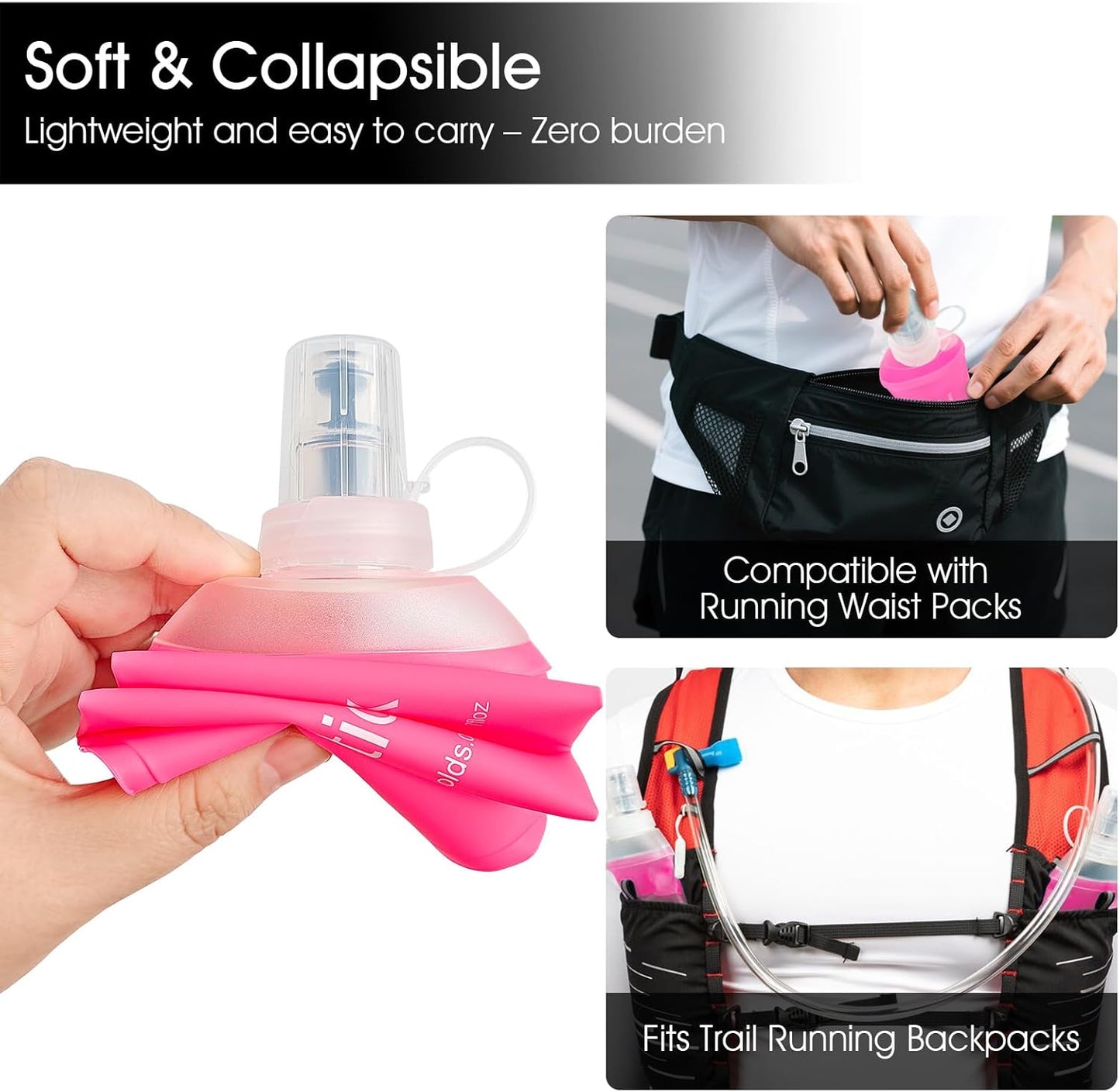 GYGYL Soft Flask, TPU Collapsible Soft Water Bottle for Hydration Pack, Running Vest, Leak-Proof Folding Water Bottle for Hiking Cycling Climbing Jogging-250ml Grey