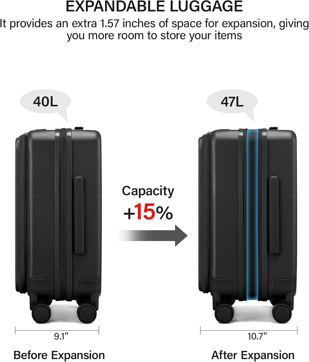 Hanke 20 Inch Expandable Carry On Luggage with Cup Holder 22x14x9 Airline Approved, Top Opening Hard Shell Suitcases with Wheels, Carry-On Travel Suitcase Trunk Luggage with Lock, Smoke White