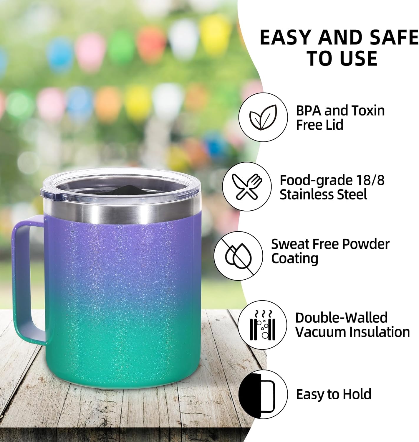 Volhoply 14oz Insulated Stainless Steel Coffee Mug with Lid Bulk 4 Pack,Double Wall Vacuum Travel Coffee Cup with Handle,Reusable Metal Cups Tumbler Cup,Camping Mugs,Ideal Gifts(Mix,4)
