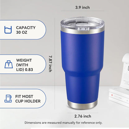 30 oz Tumbler with Lid Stainless Steel Tumblers Vacuum Insulated Cup Reusable Powder Coated Travel Mug Double Wall Leak Proof Portable Cups Keep Cold Drinks for 12 Hours, Stainless, 1 Pack