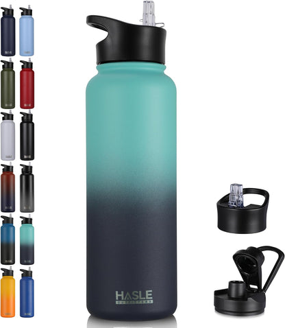 HASLE OUTFITTERS 32 oz Insulated Water Bottle Stainless Steel Double Walled Vacuum Sports Water Bottle with 2 Lids (Straw and Spout Lid) for Gym Camping Hiking(Black,1)