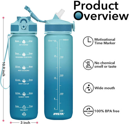 Hyeta 32oz Water Bottles with Straw - Stay Motivated and Hydrated with Convenient Times to Drink Markings, Durable, Leak-proof