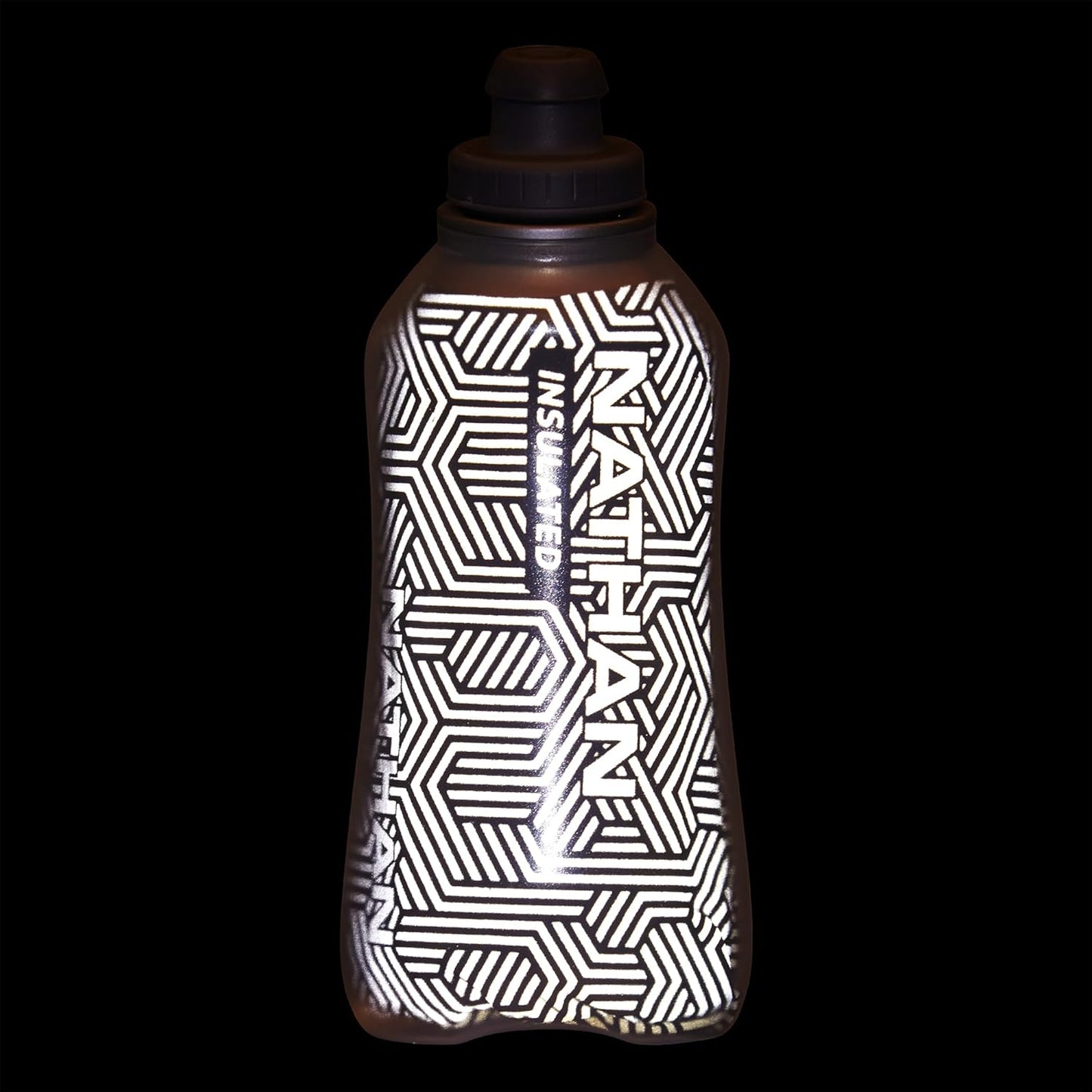 Nathan SpeedDraw 2 Insulated Handheld Running Water Bottle Flask 18oz – Double-Wall Insulation, Ergonomic Grip, Blast Valve Cap, Phone & Key Storage Pockets, Reflective Design