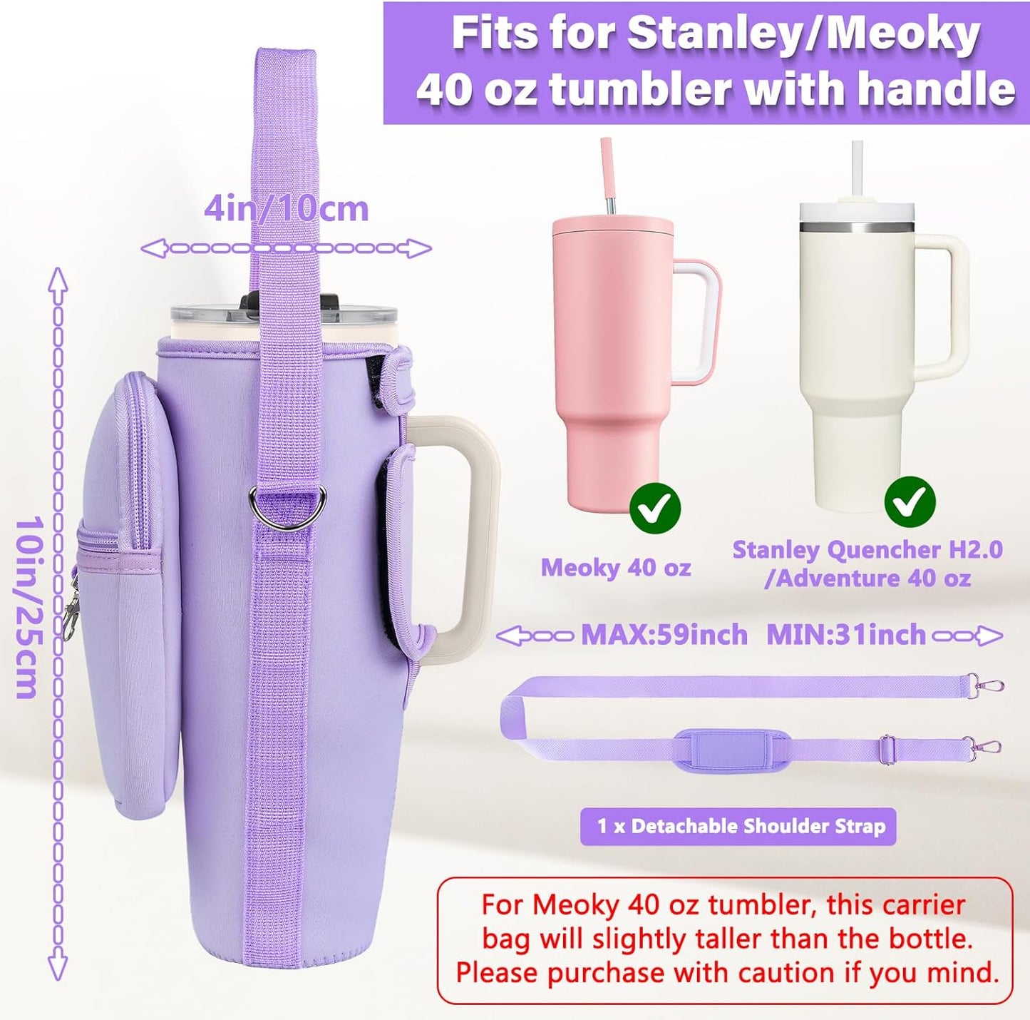 LEFOR·Z Water Bottle Carrier Bag with Phone Pocket Compatible with Stanley/Meoky 40 oz Tumbler with Handle,Water Bottle Holder Pouch with Adjustable Strap Compatible with Stanley Cup Accessories