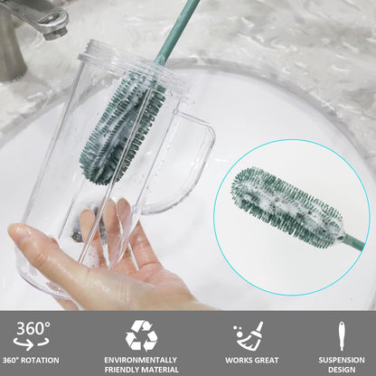 Silicone Bottle Cleaning Brush with Long Handle, 12.5" Water Bottle Cleaner for Baby Bottles, Hydro Flask, Sports Bottle, Vase, Glassware, Perfect for Smaller Diameter Bottle Openings (One Pack)