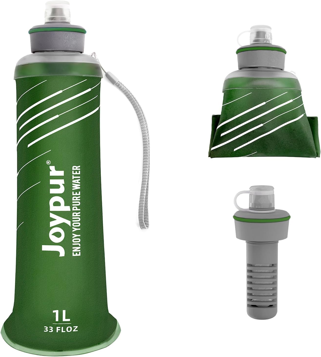 Water Filter Survival - Collapsible Water Bottle with Filter 0.01 Micron Squeeze Filtered Water Bottle 22oz for Hiking Backpacking Camping BPA-Free(White 650ml)