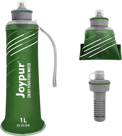 Water Filter Survival - Collapsible Water Bottle with Filter 0.01 Micron Squeeze Filtered Water Bottle 22oz for Hiking Backpacking Camping BPA-Free(White 650ml)