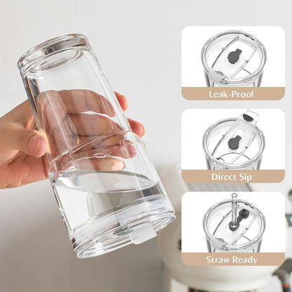 INSETLAN 13oz Portable Glass Tumblers Set of 2, Thick Wall Glass Cups with Lid and Glass Straw, On-the-Go Coffee Cups for Iced Coffee, Tea, Milk, Hot & Cold Drinks, Travel & Daily Use