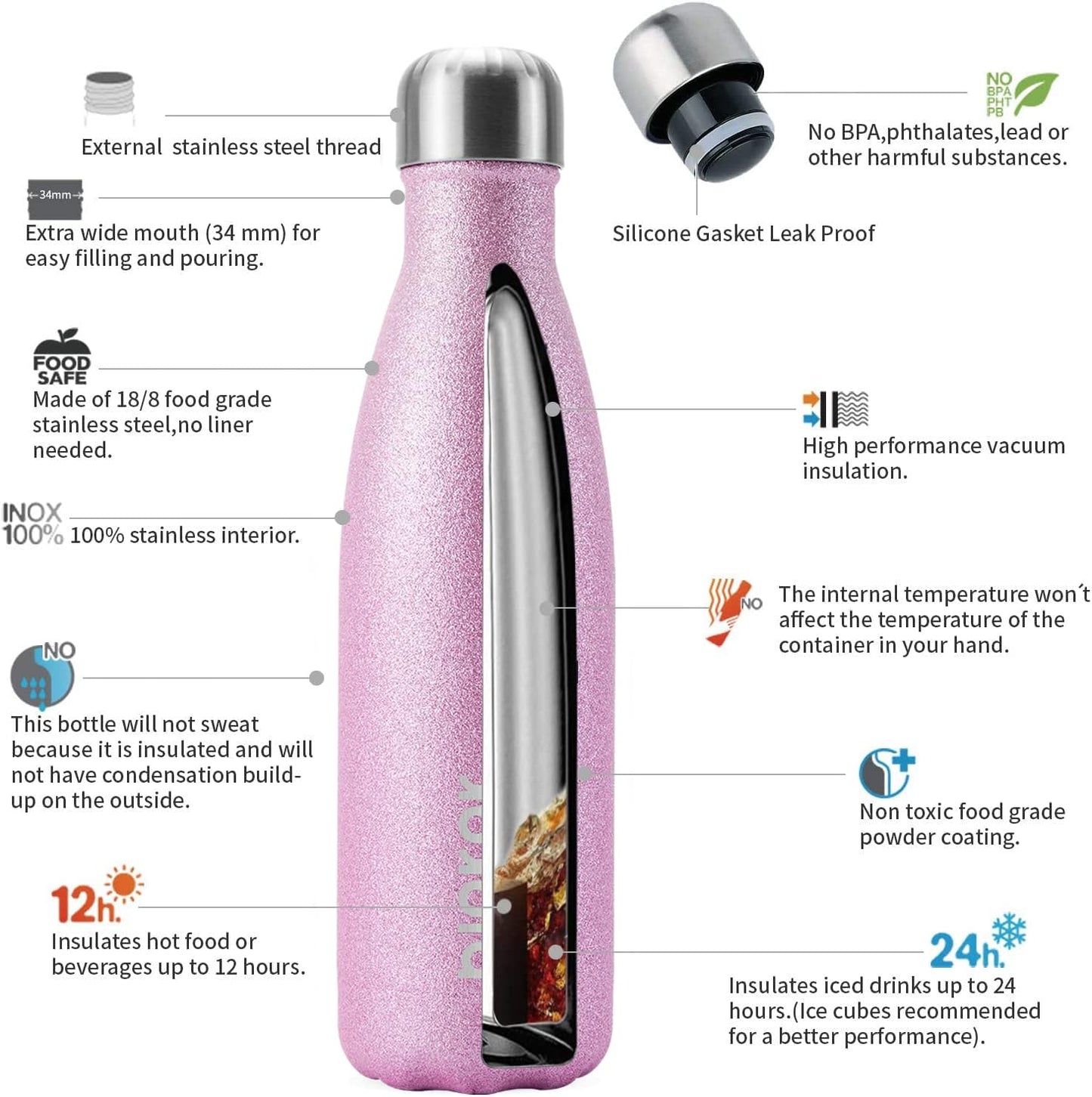 BJPKPK Insulated Water Bottle 12oz Small Stainless Steel Water Bottles Reusable Metal Thermal Keep Cold and Hot,Dreamy Purple - Colors A