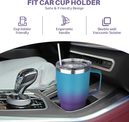 40 oz Tumbler with Handle, Insulated Tumbler with Lid and Straw, Reusable Stainless Steel Vacuum Insulated Cup, 100% Leak Proof Thermal Travel Coffee Mug Cup for Cold and Hot (Light Purple)