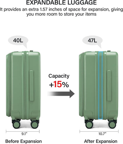 Hanke 20 Inch Expandable Carry On Luggage with Cup Holder 22x14x9 Airline Approved, Top Opening Hard Shell Suitcases with Wheels, Carry-On Travel Suitcase Trunk Luggage with Lock, Smoke White