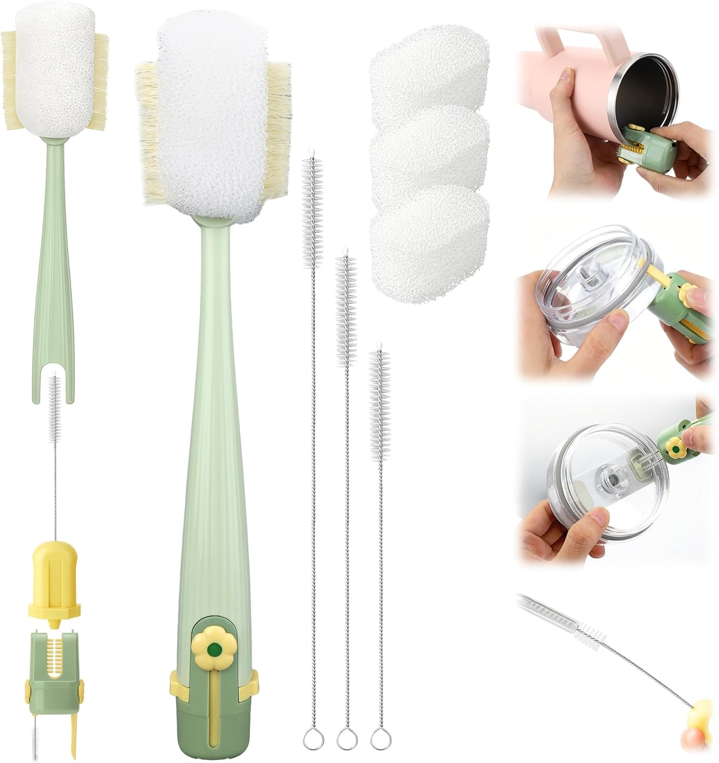 XANGNIER 5 Pcs Water Bottle Cleaner Brush Set for Owala 24oz/32oz/40oz Cup,Multifunctional Bottle Brush and Long Straw Cleaner Brush,Cleaning Kit for Owala/Stanley/Yeti Tumbler Cup Accessories