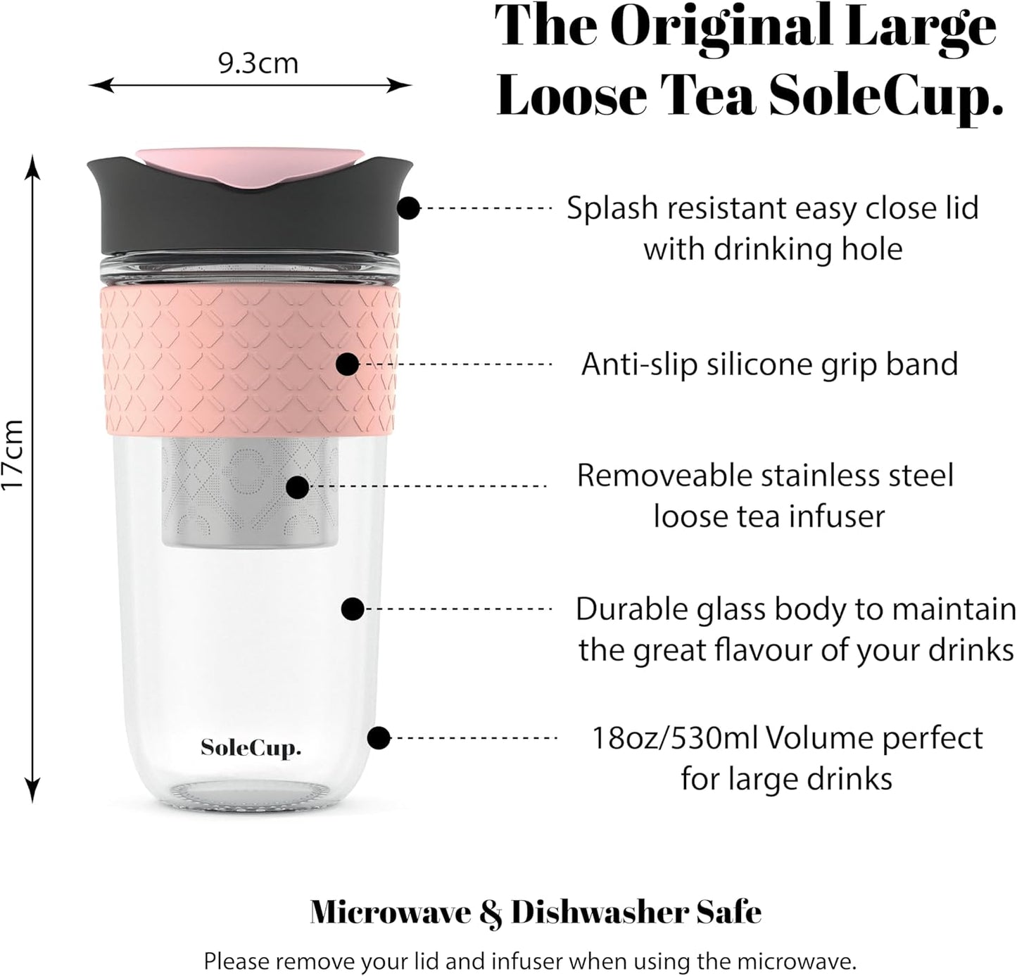 Travel Mug Loose Tea Infuser - Detachable Tea Strainer with Spillproof Lid - BPA-Free Reusable Glass Travel Coffee Cup with Silicone Band (Ice Cream, 12oz)