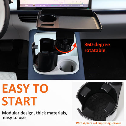 Car Large Cup Holder Expander, 5-in-1 Cupholder Extender with Phone Holder & Swivel and Detachable Snack Food Tray Table for Eating, Travel Essentials for Road Trips for Driver. Model C